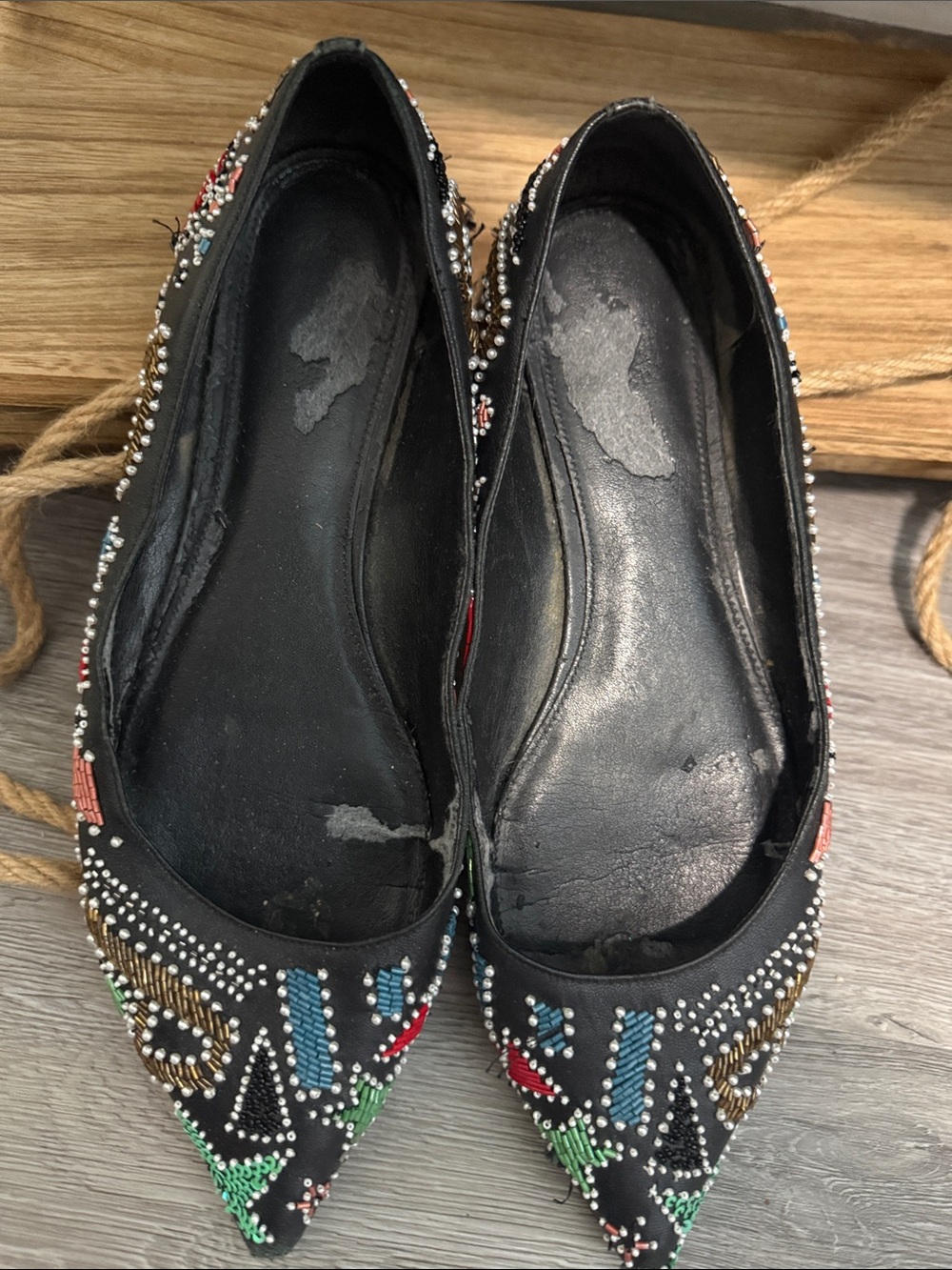 MK Collection Beaded Pointed Toe Flats